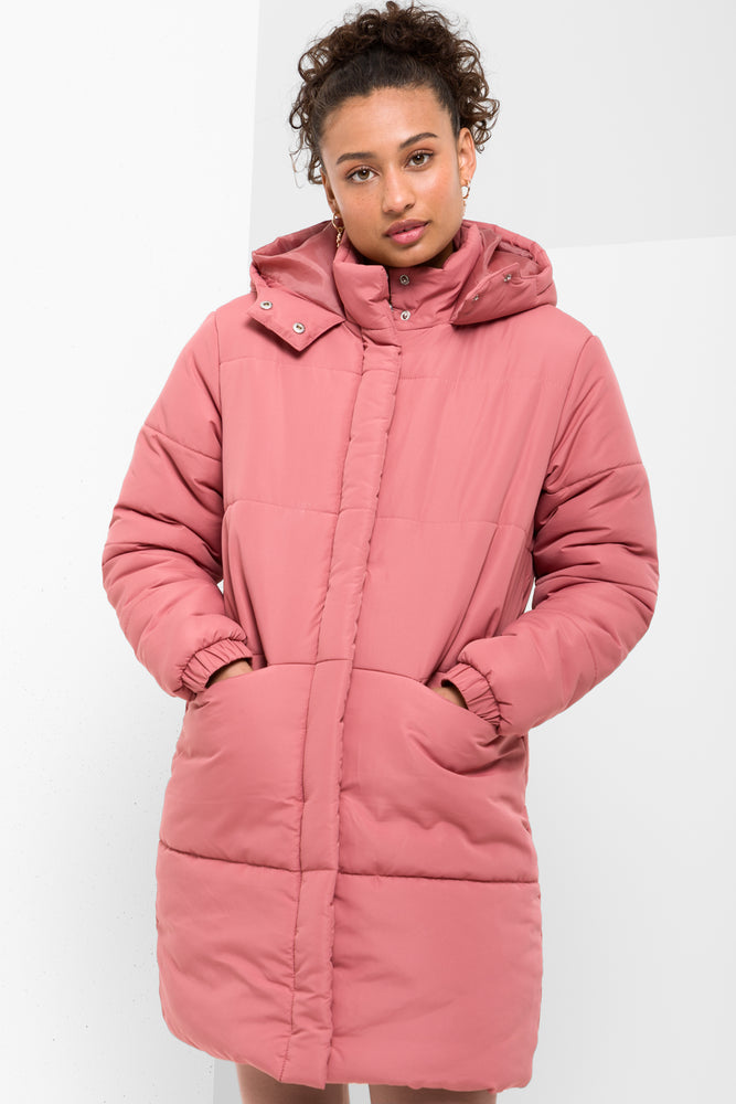 Long puffer coat pink sale