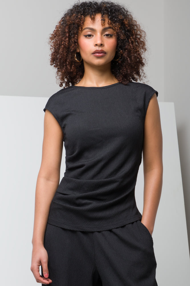 Textured Rouged Top Black