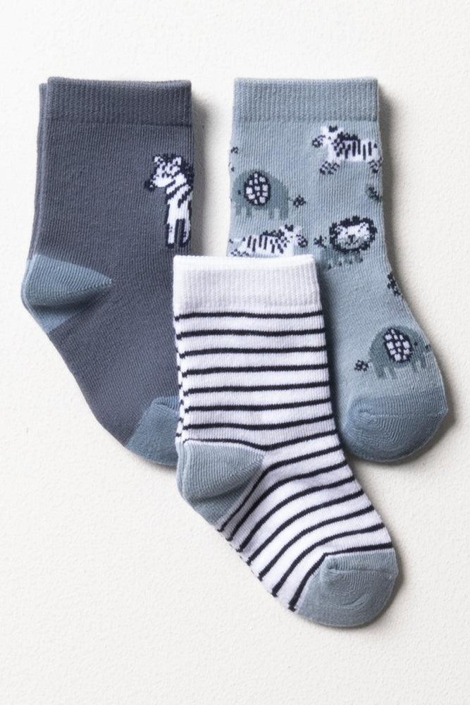 3 Pack Animal Socks Blue