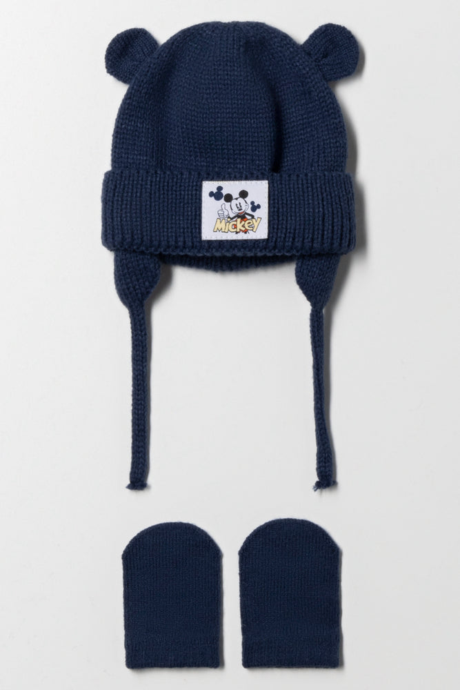 Mickey Mouse Beanie And Mittens Set Navy