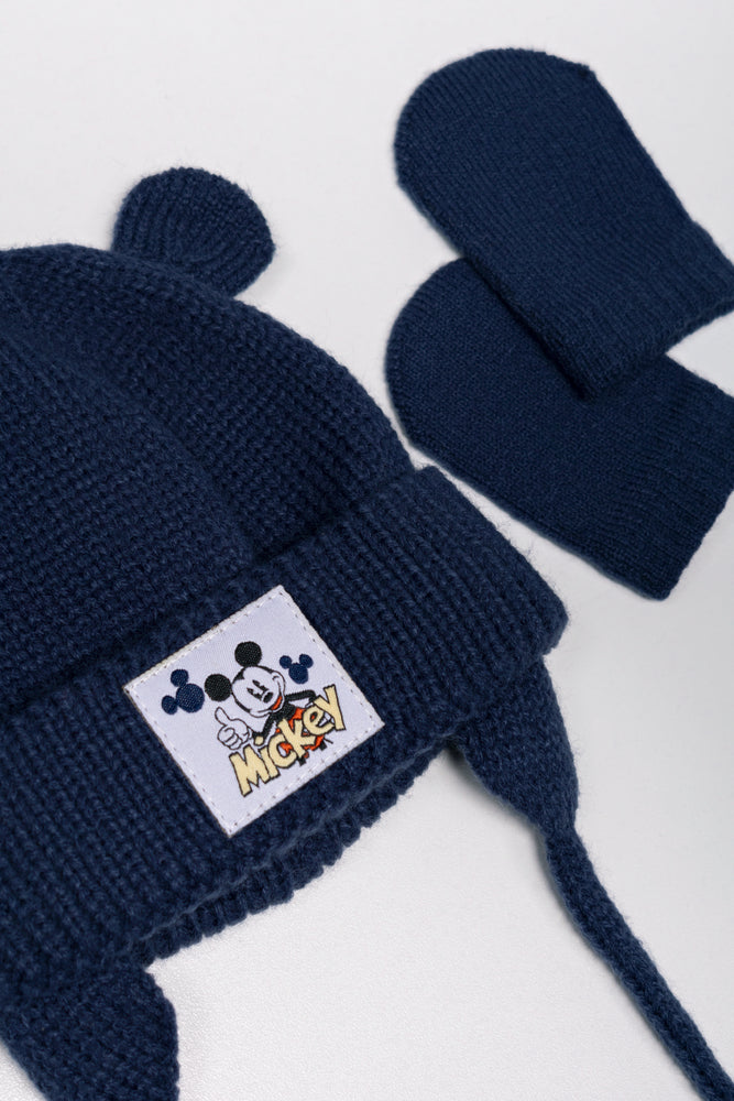 Mickey Mouse Beanie And Mittens Set Navy