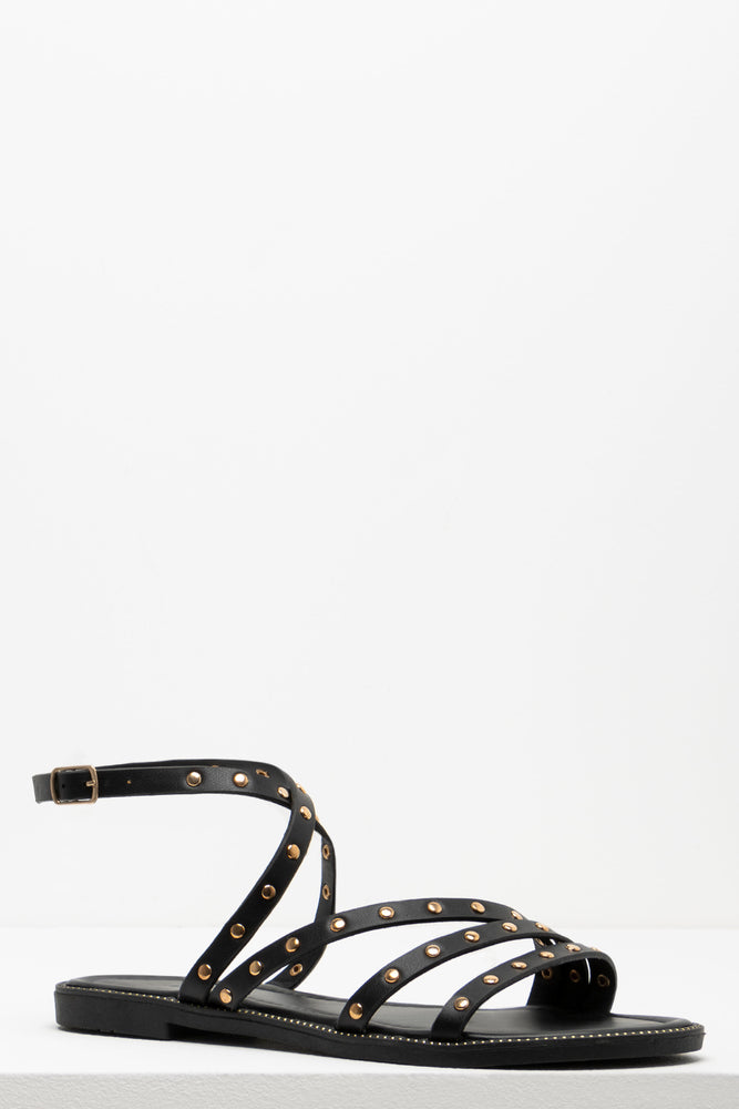 Studded Strappy Sandal Black Sandals Flipflops Ackermans