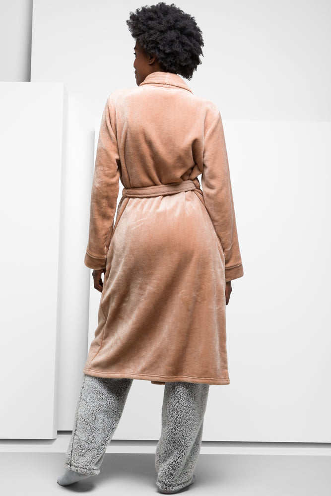 Shawl Collar Gown Light Brown