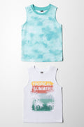 2 Pack Tropical Sleeveless T-Shirts White And Blue