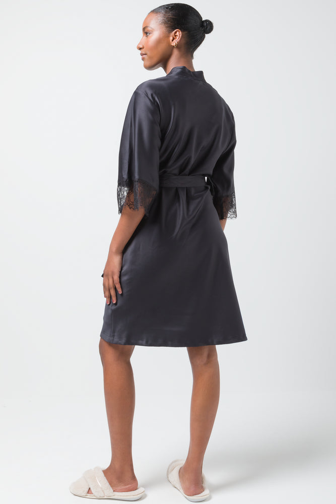 Satin Kimono Sleeve Gown Black (2)