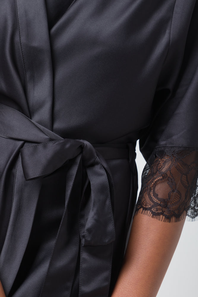 Satin Kimono Sleeve Gown Black (3)