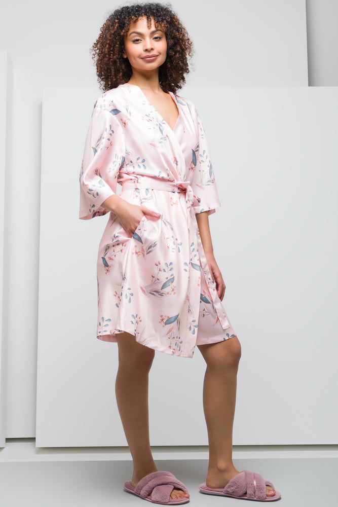 Satin Kimono Sleeve Summer Gown Pink (1)