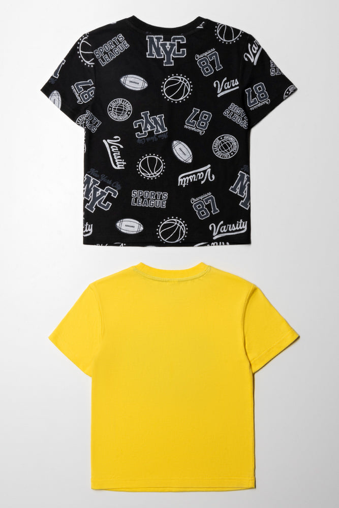 2 Pack Short Sleeve T-Shirts Black And Yellow (3)