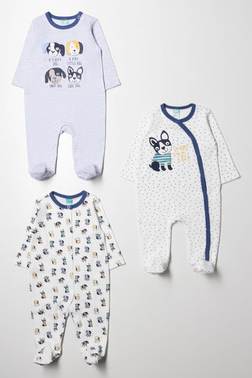 3 Pack Babygrows Blue And White