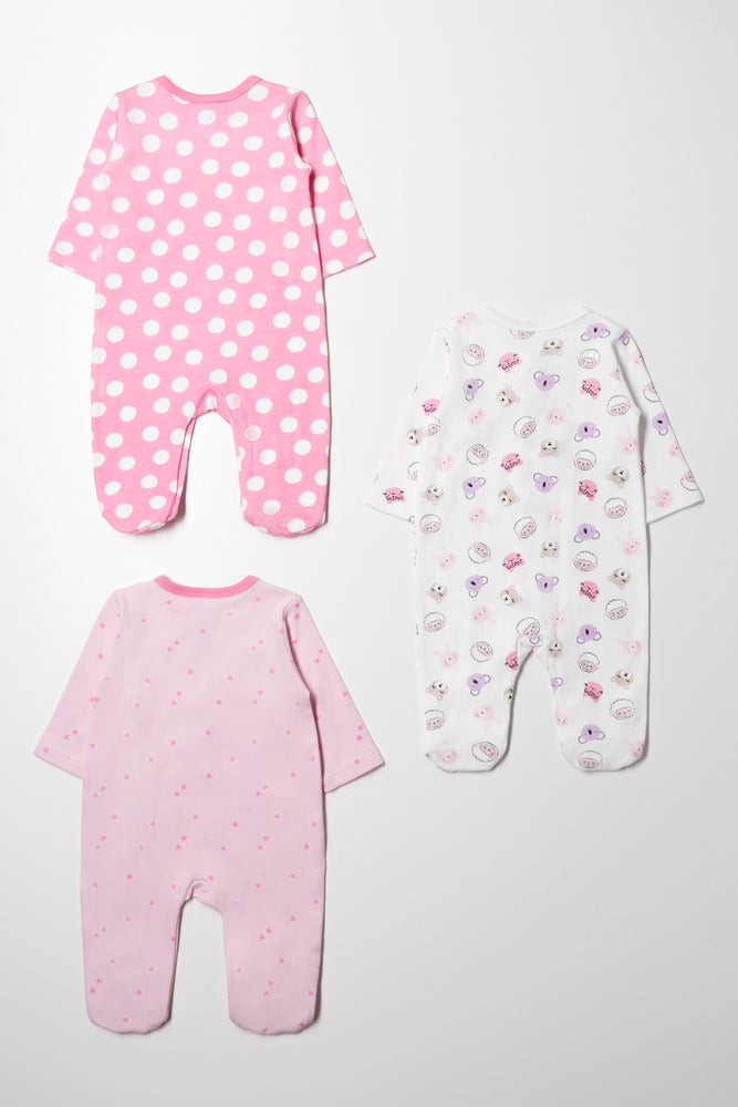 3 Pack Babygrows Pink And White (4)