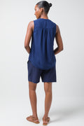 Sleeveless Shirt Linen Navy (2)