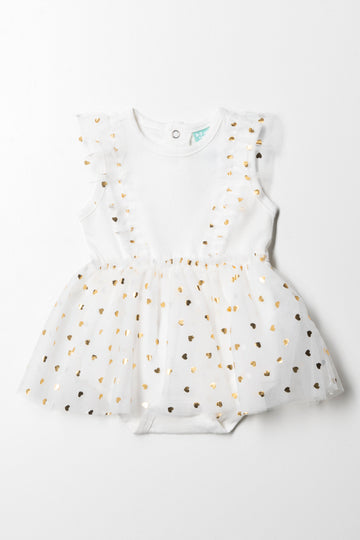 Heart Foil Dress White