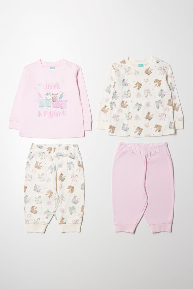 2 Pack long Sleeve Pyjamas Pink And White