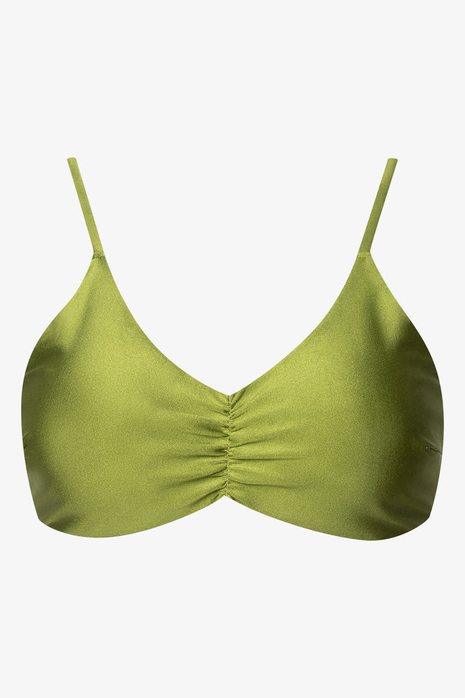 Padded Scoop With Ruching Bikini Top Green