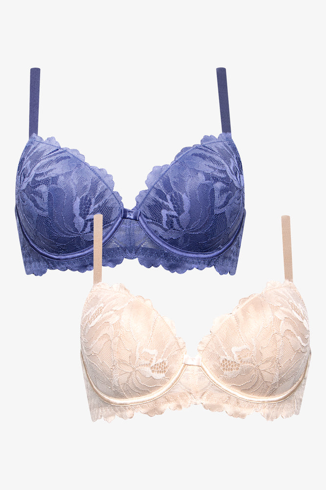 2 Pack Summer Lace Balconette Bra Blue