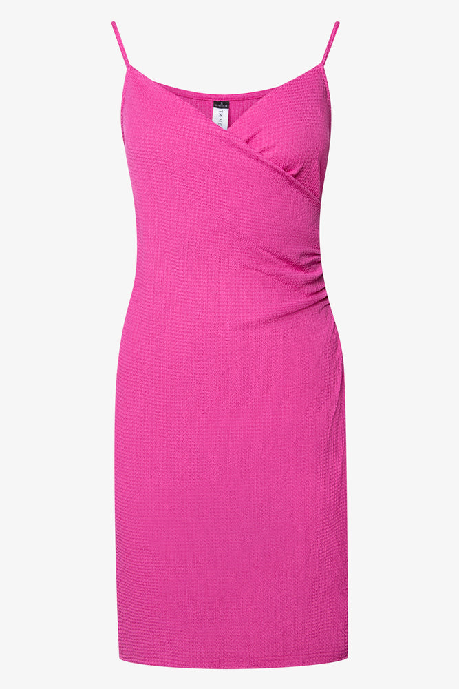 Strappy Wrap Crinkle Knit Dress Pink