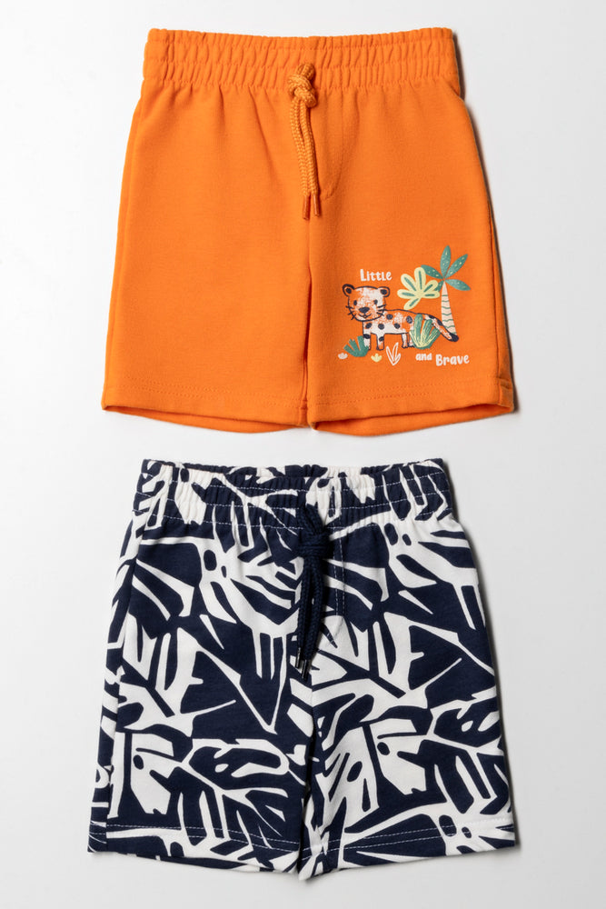 2  Pack  Basic Knit Shorts Navy And Orange