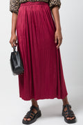 Crinkled Satin Flared Skirt Burgundy (1)