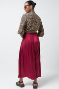 Crinkled Satin Flared Skirt Burgundy (3)