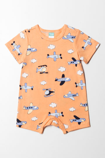 Airplane Basic Romper Boy Orange