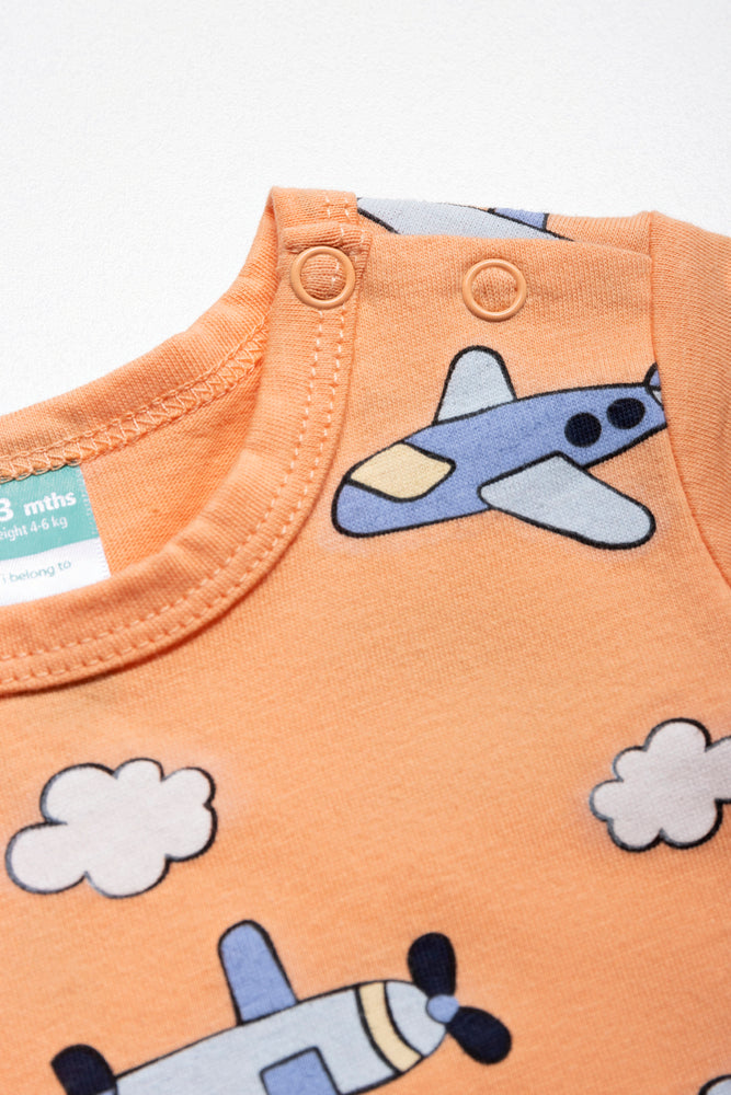 Airplane Basic Romper Boy Orange