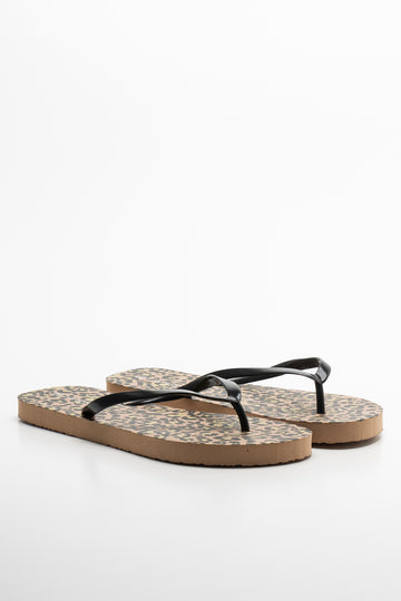 Leopard Print Flip Flop Black