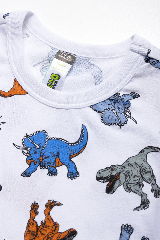 Dino Short Sleeve Pyjamas White