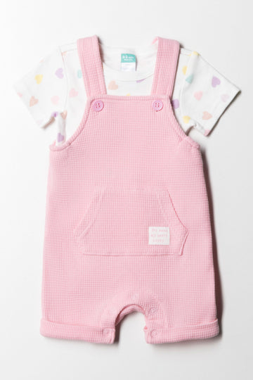 Waffle Dungaree Girl Pink