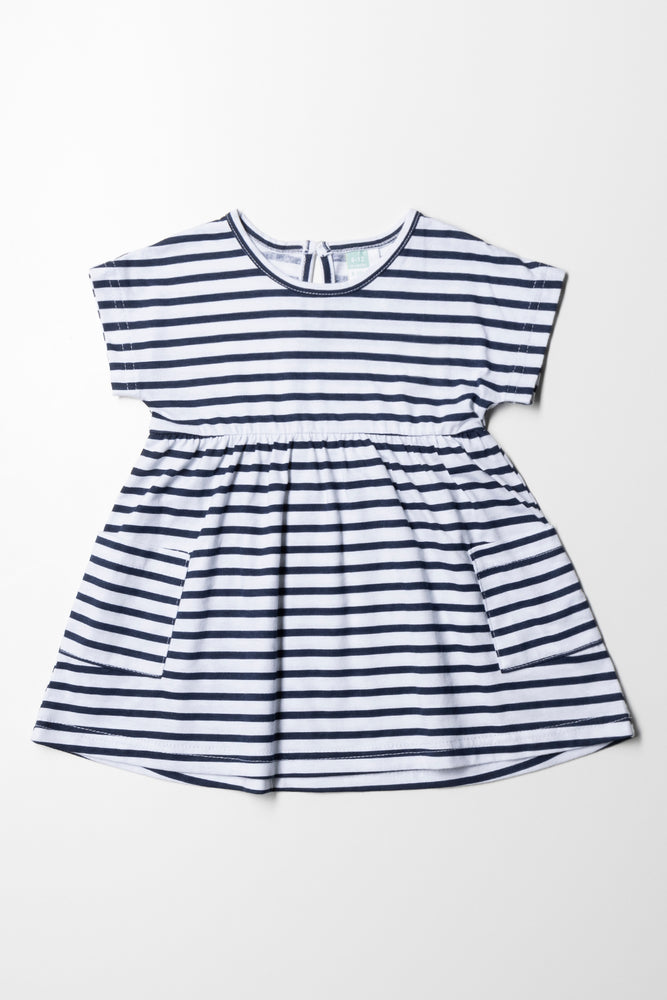 Pocket Dress Navy Stripes White