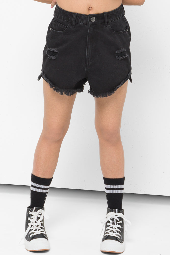 Ripped Denim Shorts Black