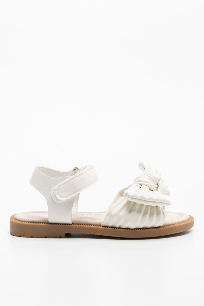 Pleated Bow Sandal White