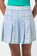 Pleated Denim Skirt Light Blue (1)