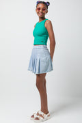 Pleated Denim Skirt Light Blue (2)