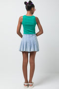 Pleated Denim Skirt Light Blue (3)