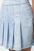 Pleated Denim Skirt Light Blue (4)