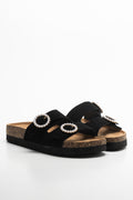 Pearl Buckle Cork Sandal Black