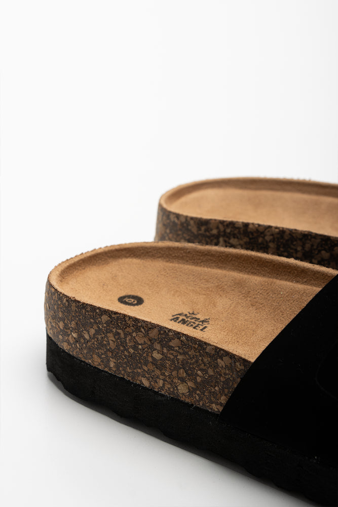 Pearl Buckle Cork Sandal Black (2)