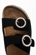 Pearl Buckle Cork Sandal Black (3)