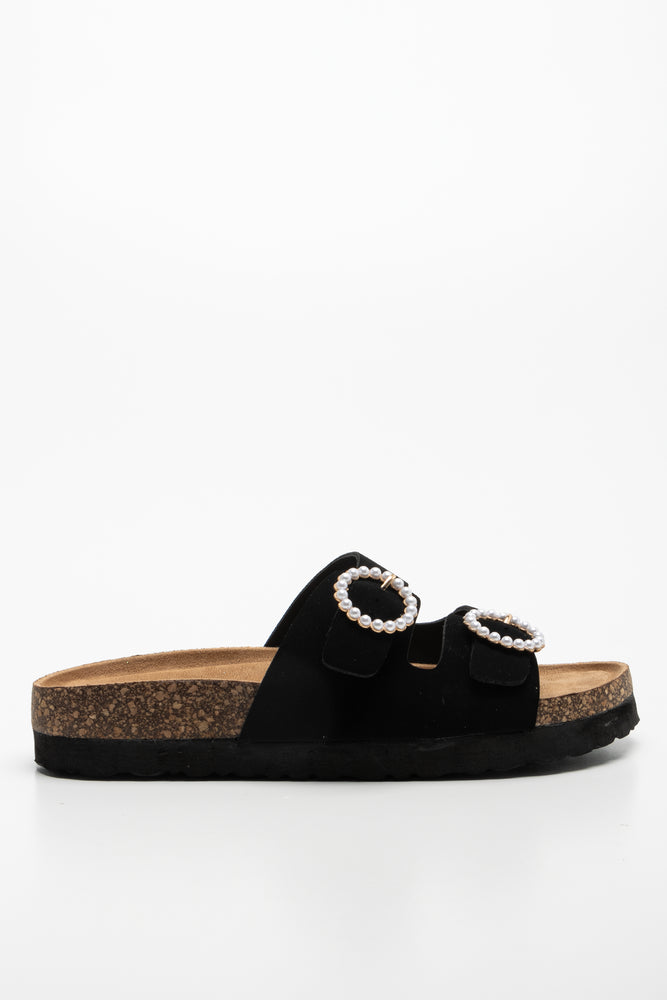 Pearl Buckle Cork Sandal Black (4)