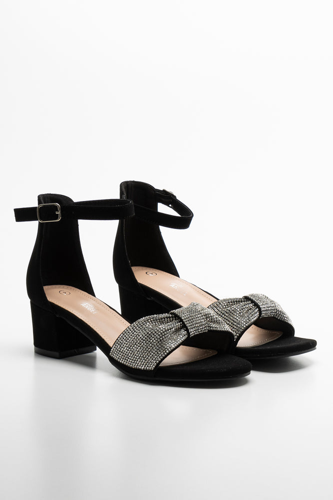 Glitter Bow Heel Sandal Black