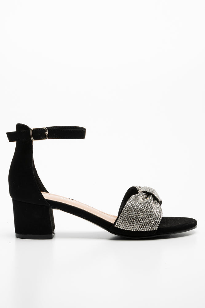 Glitter Bow Heel Sandal Black