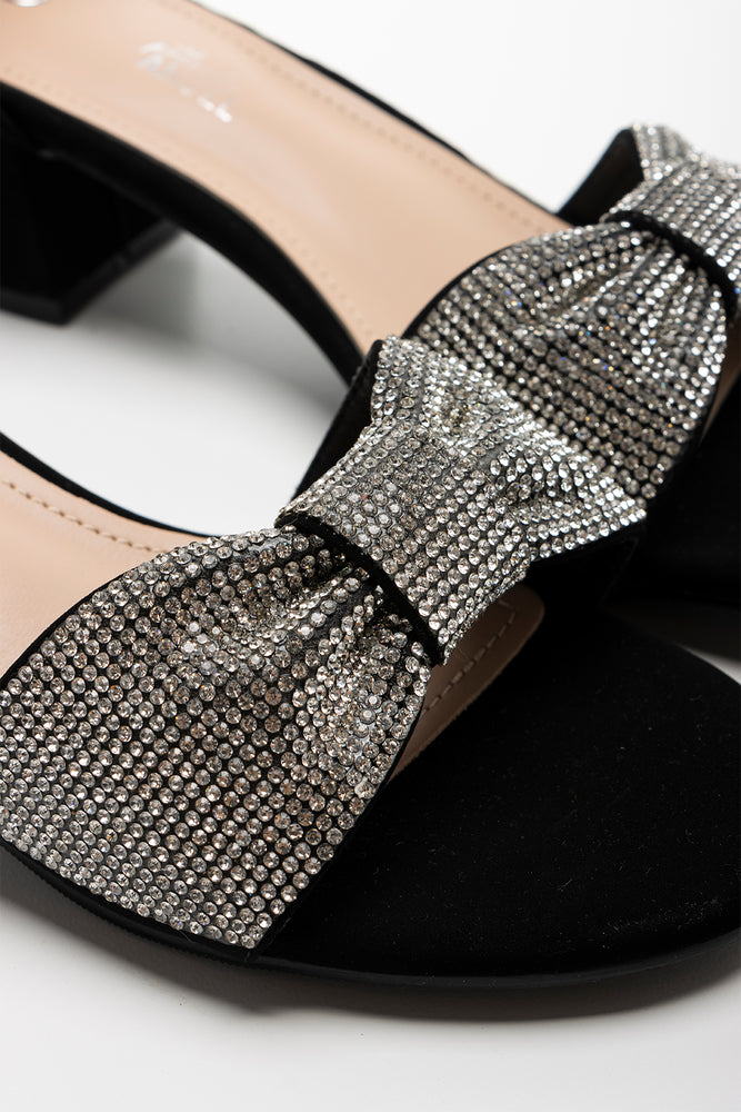 Glitter Bow Heel Sandal Black (2)