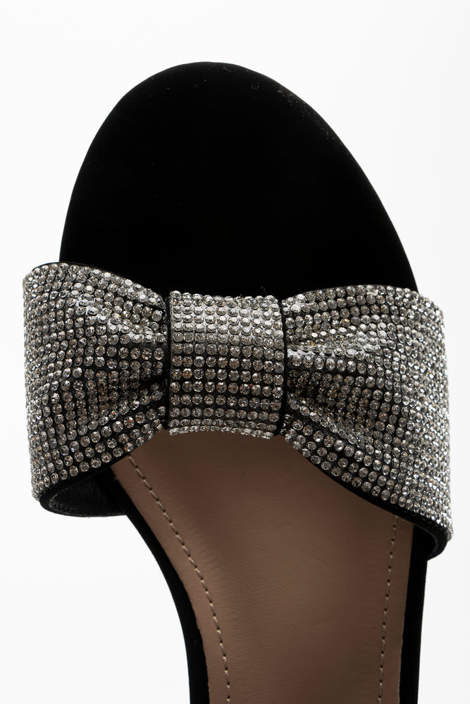 Glitter Bow Heel Sandal Black (4)