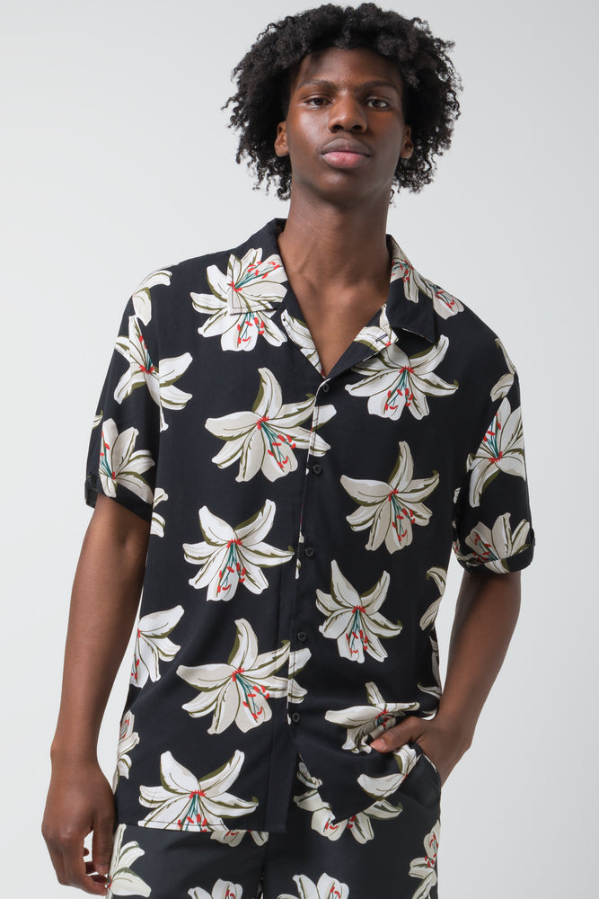 Flower Short Sleeve Shirt Black