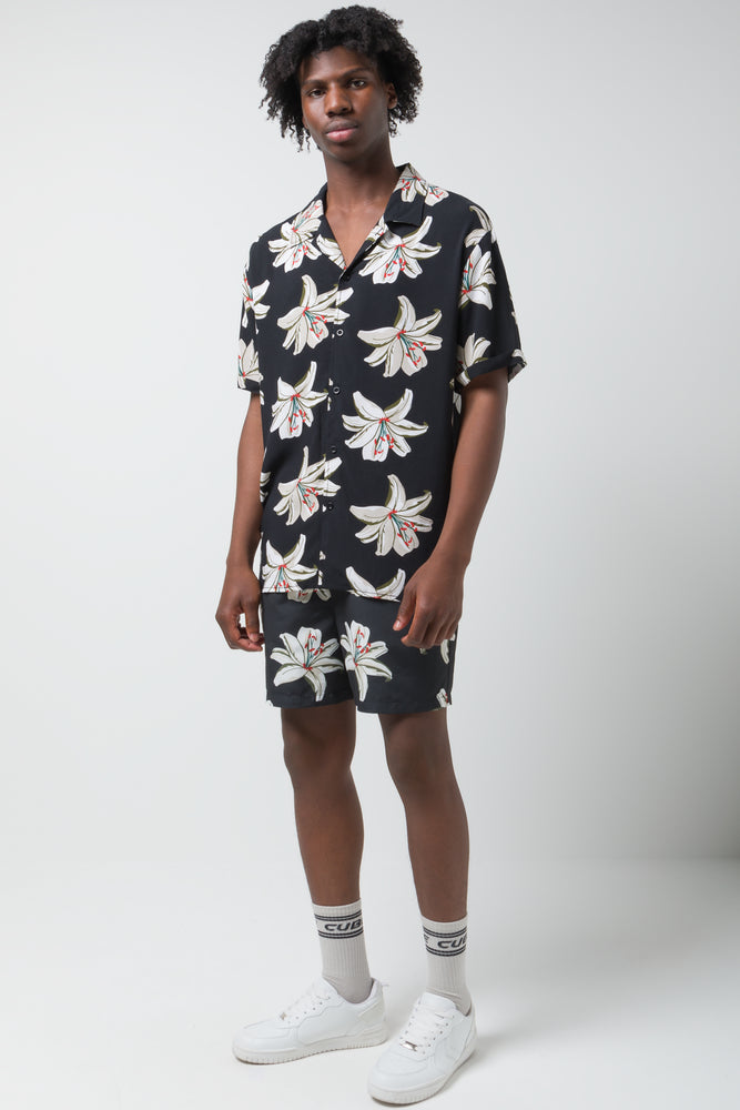 Flower Short Sleeve Shirt Black