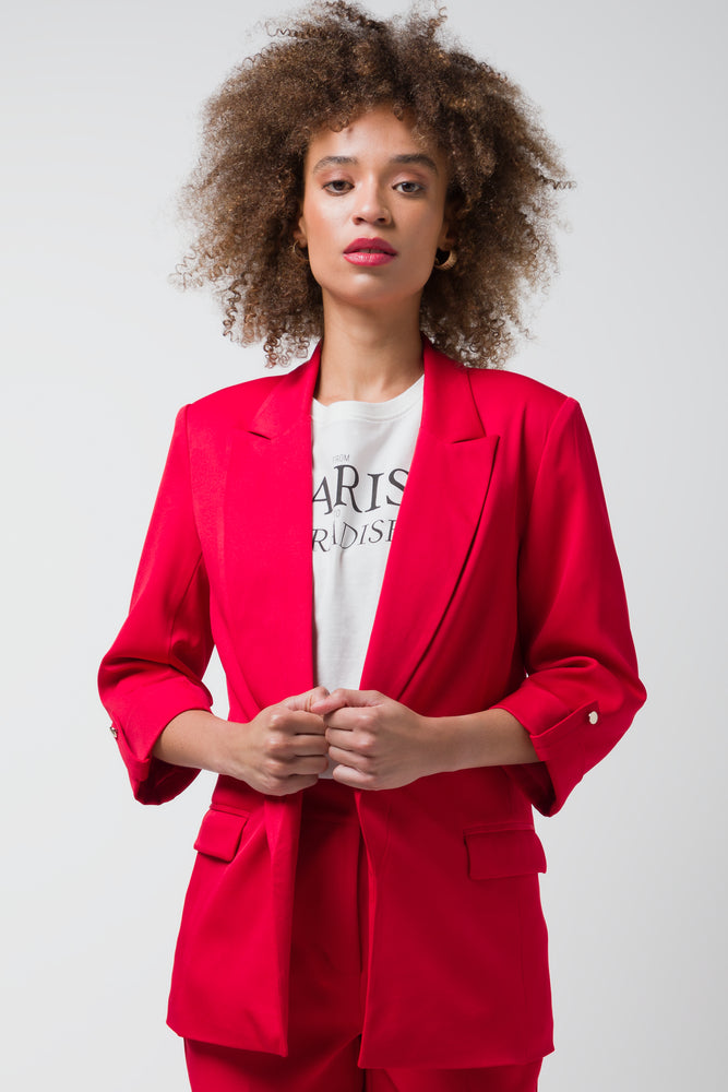 Blazer With Roll Up Sleeves Red