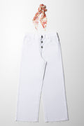 Wide Leg With Button Detail And Hair Tie White