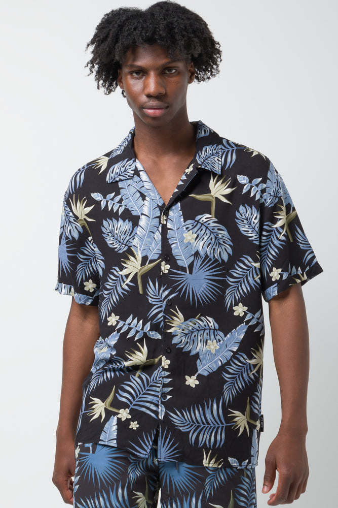 Leaf Short Sleeve Shirt Blue And Black