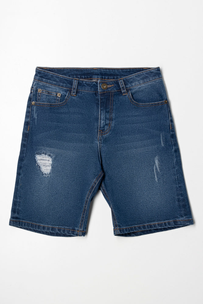 Ripped Denim Short Blue