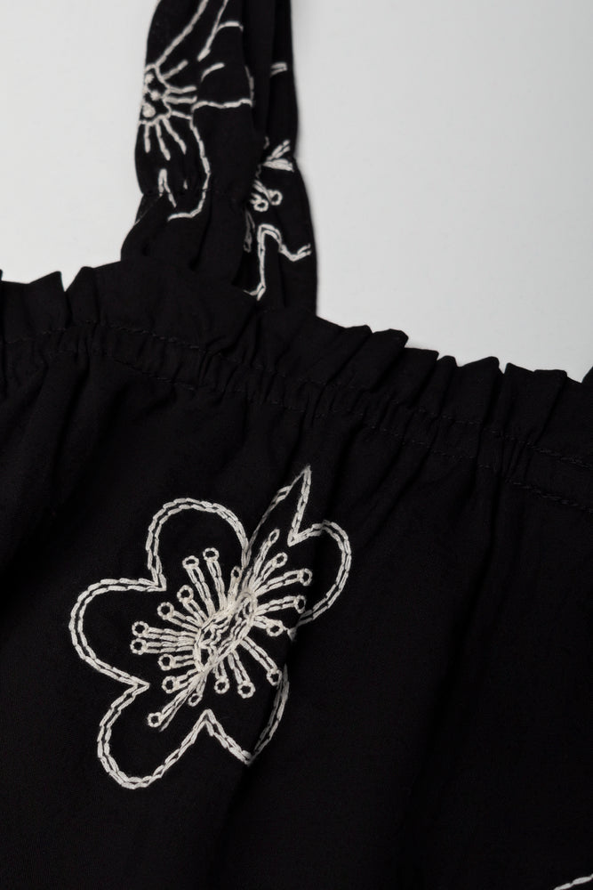 Embroidered Swing Top Black